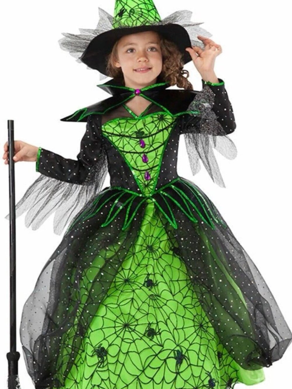 Kids Witch Costume Green, Black and Purple, Halloween, 7-8